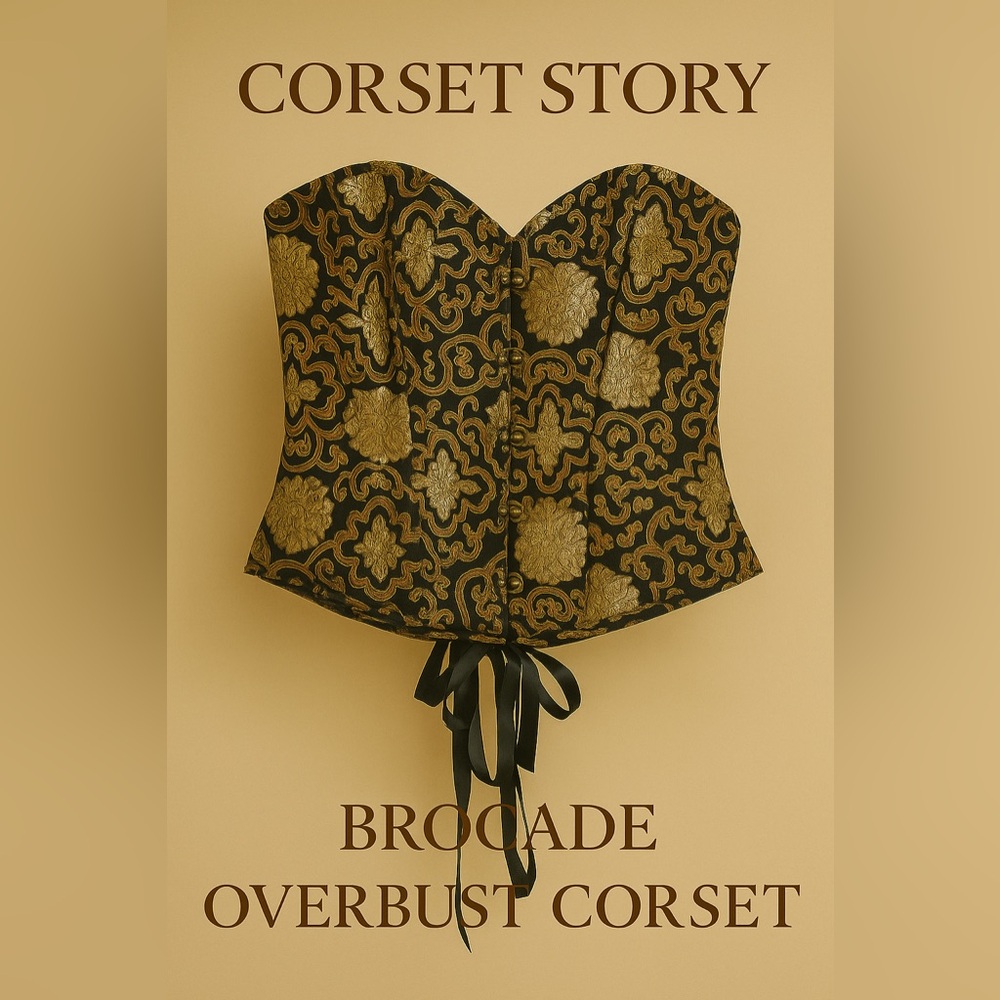 Corset Story Brocade Overbust Corset Black Gold Baroque UK 22 US 18 Spiral